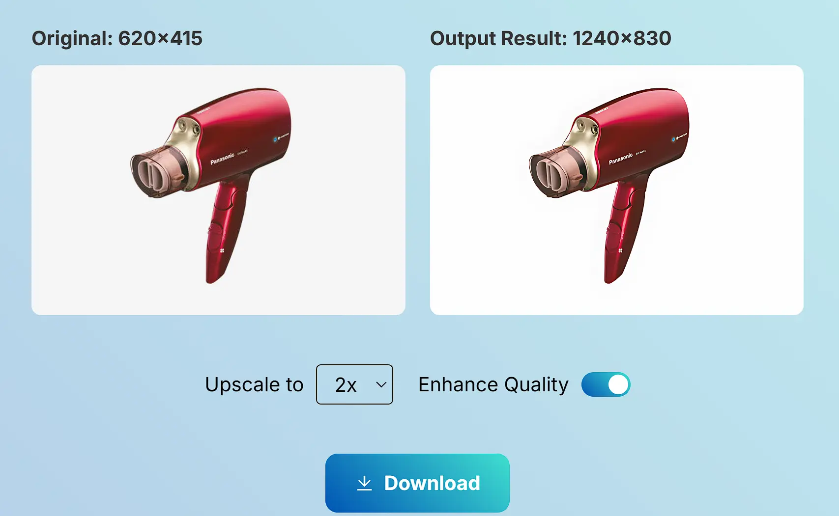 Hero image: Before/after comparison of an enhanced product image